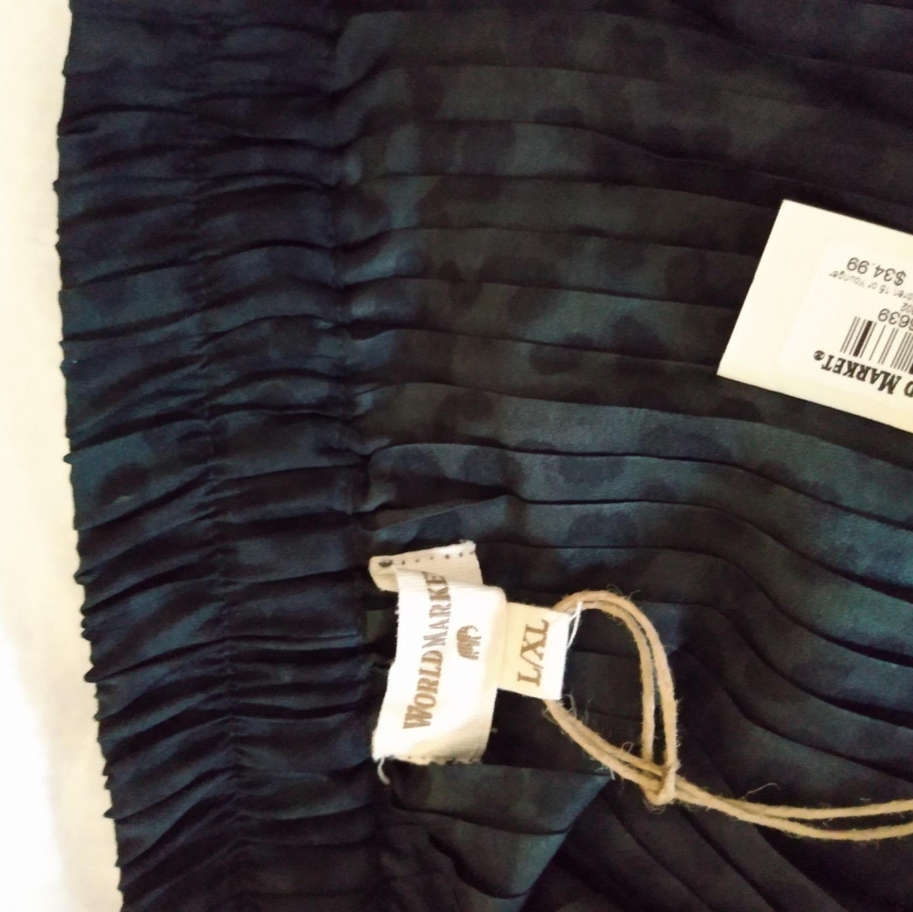 Green black leopard print pleated midi skirt